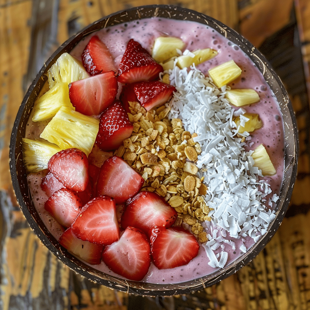 Bahama Mama Smoothie Bowl Recipe: Tropical Bliss in Every Spoonful bahama mama smoothie bowl recipe Served Bahama Mama smoothie bowl with toppings