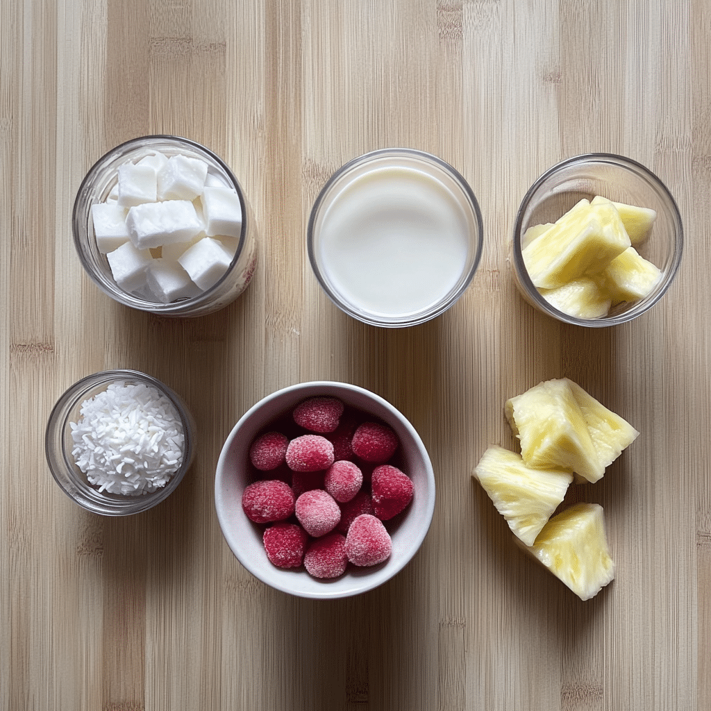 Bahama Mama Tropical Smoothie Cafe Recipe – Make This Fan Favorite at Home bahama mama tropical smoothie cafe recipe Bahama Mama smoothie ingredients flat lay