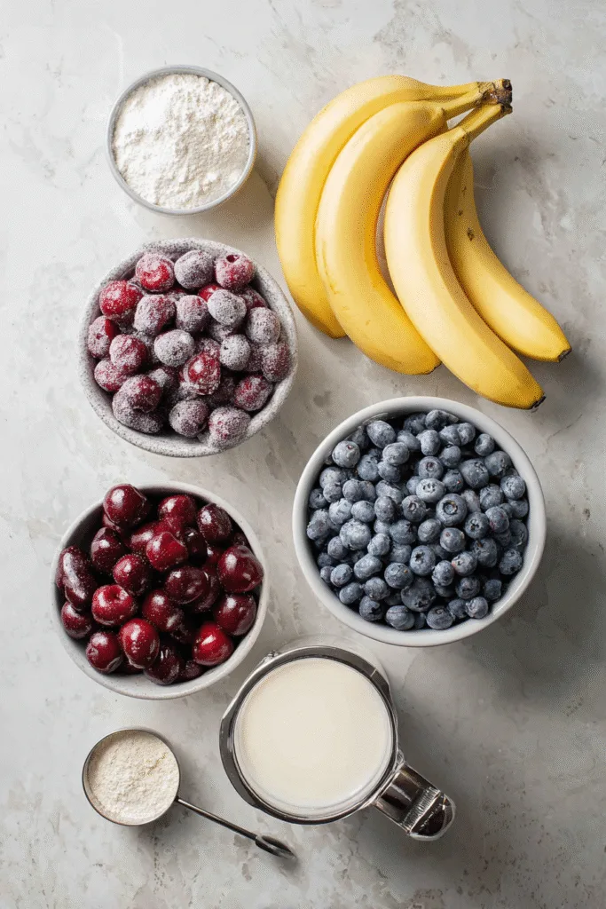 Ninja Creami Smoothie Bowl – Easy, Healthy & Customizable Ninja Creami smoothie bowl Ninja Creami smoothie bowl ingredients flat lay