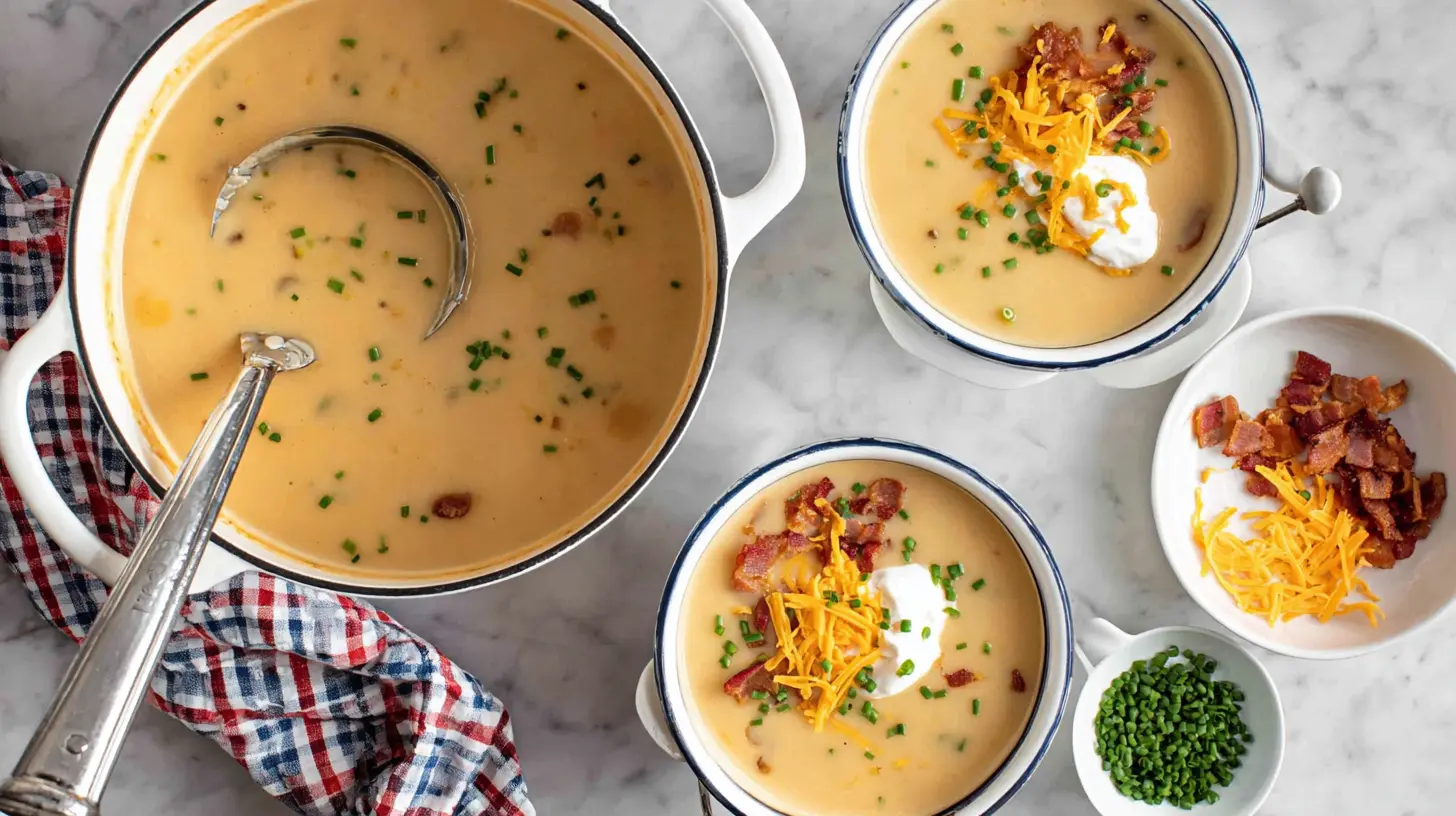 The Best Easy Soup Recipes for Any Season soup recipes Delicious creamy potato soup served with crispy bacon, cheese, and chives, inspiring new soup recipes.