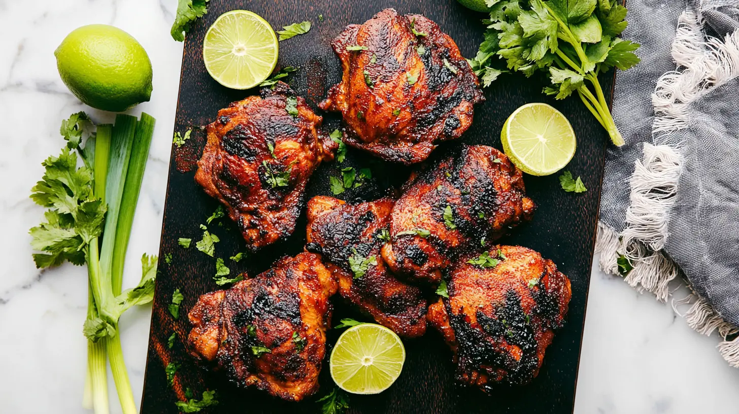 Vibrant grilled chicken meal with fresh herbs and citrus, showcasing delicious Boneless Skinless Chicken Thighs.
