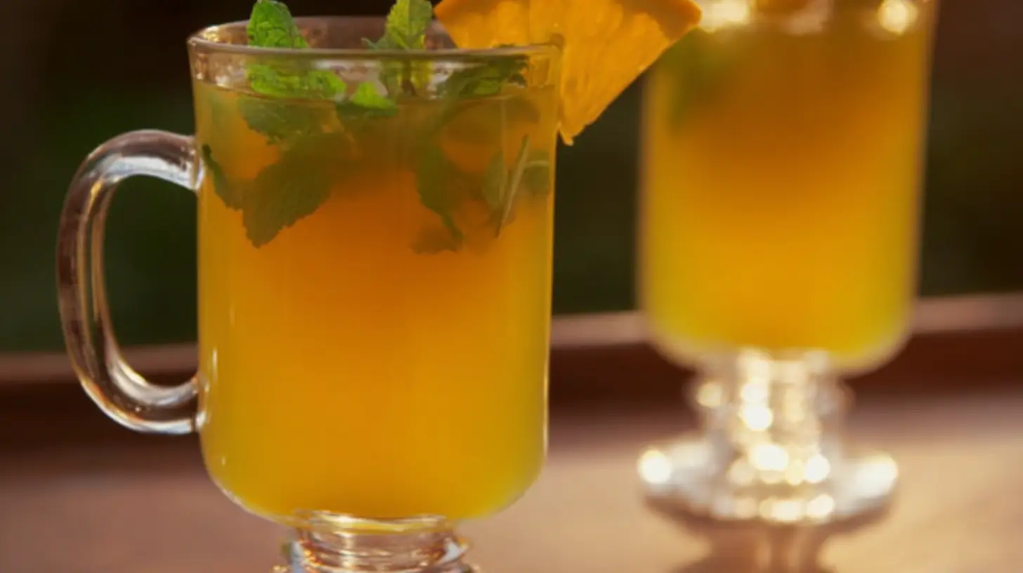 A vibrant yellow-orange beverage, a refreshing drink often enjoyed alongside a Hearty Hamburger Soup Recipe.