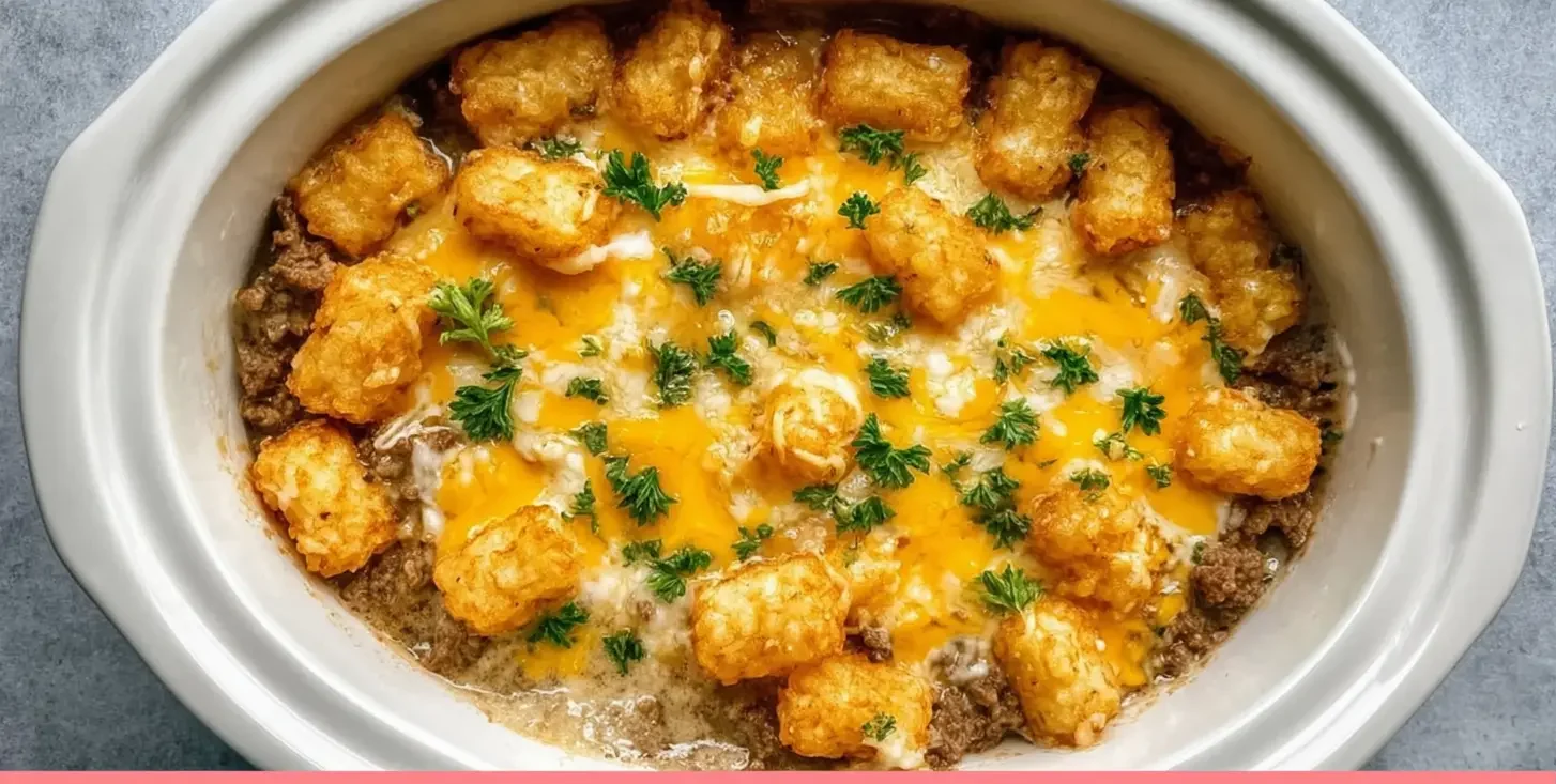 Cheesy tater tot casserole featuring ground beef, a comforting meal from crockpot ground beef recipes.